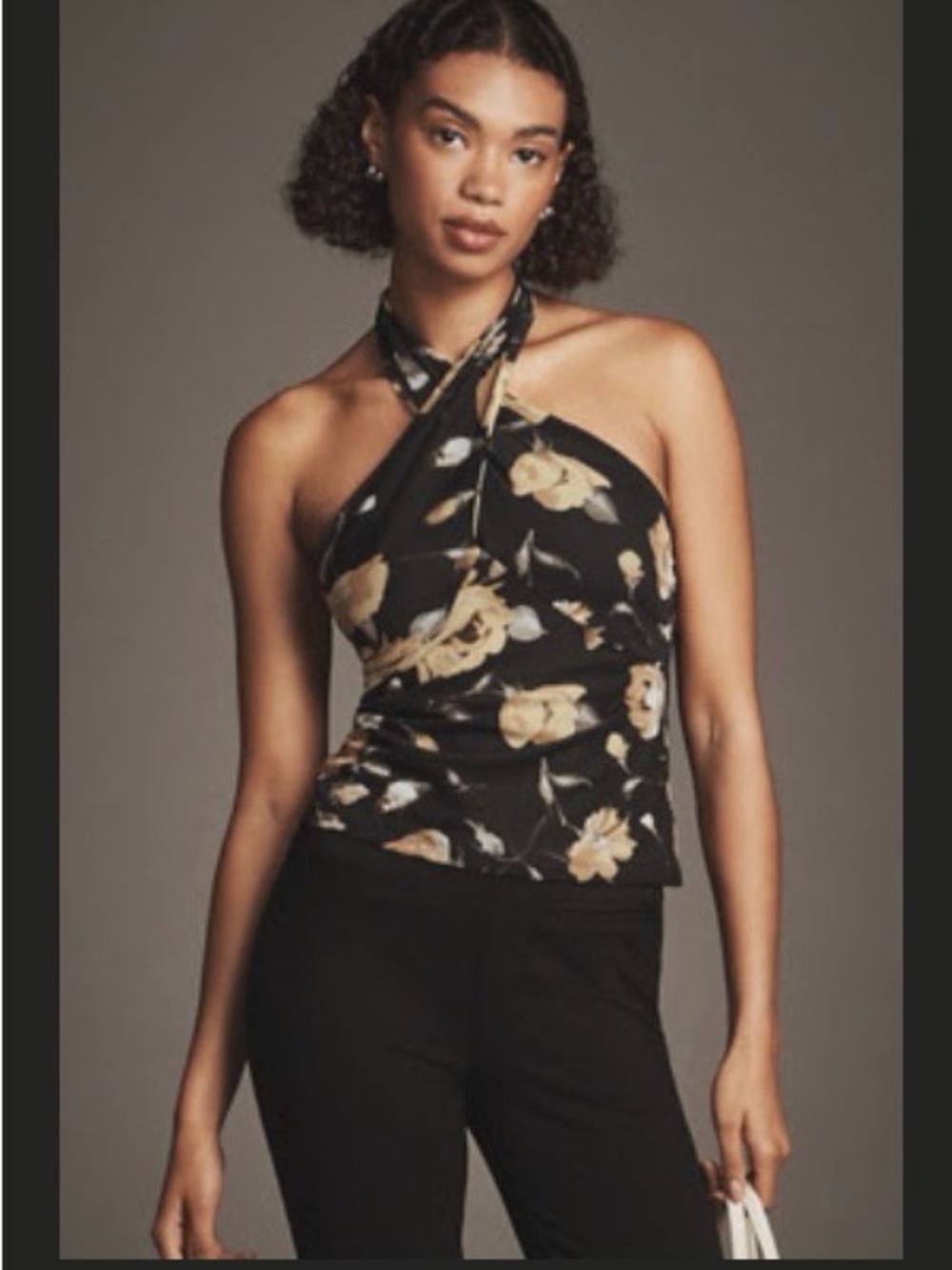 By Anthropologie Tie-Neck Shirred Halter Top